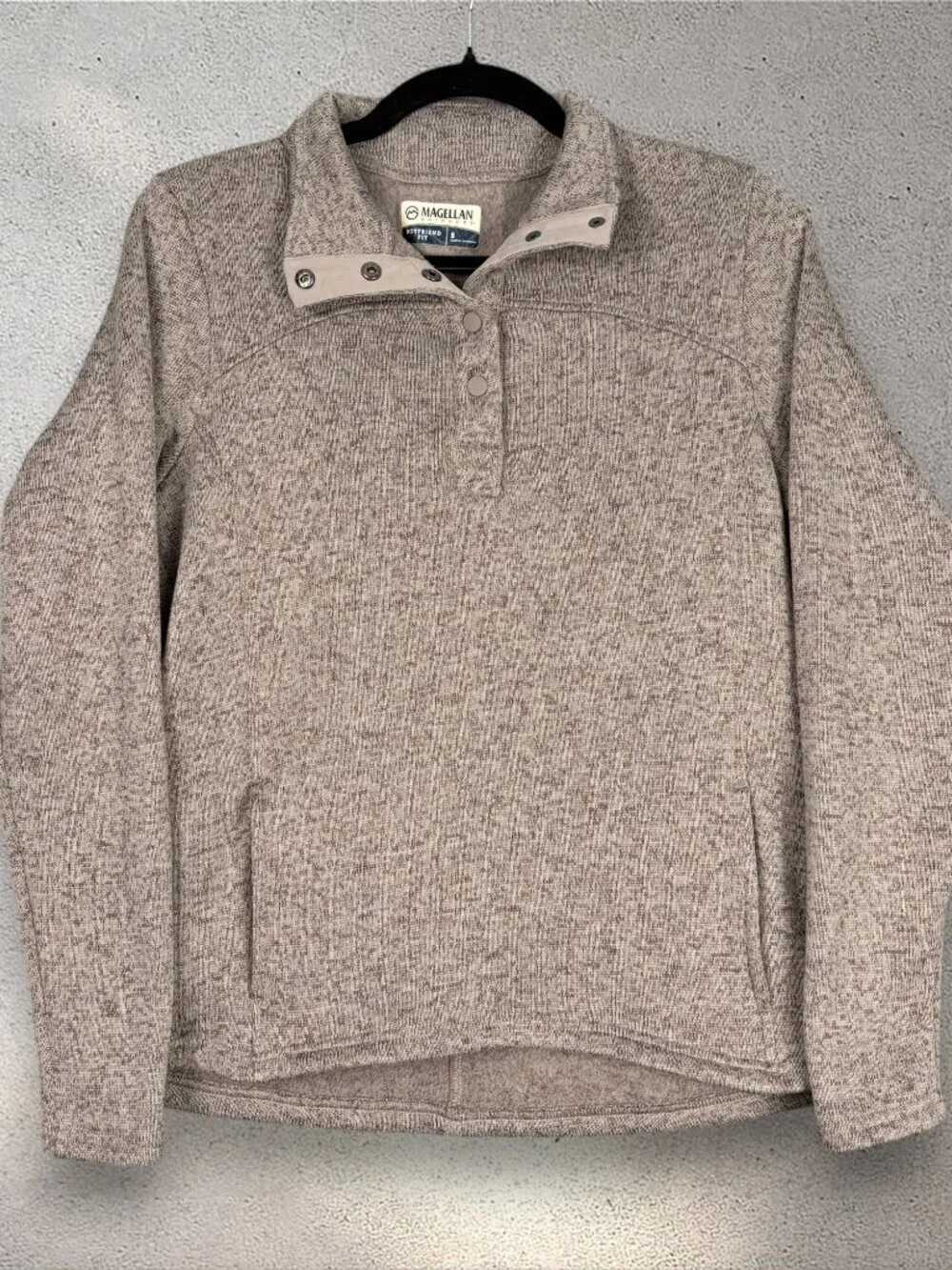 Magellan Fleece Snap Pullover Women's S Beige Outdoor Boyfriend Eclectic Minimal